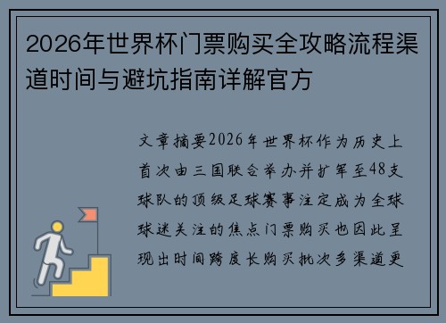 2026年世界杯门票购买全攻略流程渠道时间与避坑指南详解官方